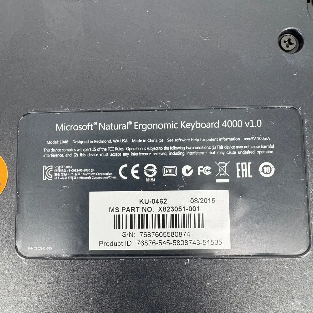 Microsoft Natural Ergonomic Keyboard 4000 v1.0 Model KU-0462‎ USB Tested